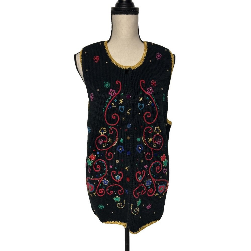 Westbound Christmas Holiday Sweater Vest Embroidered Embellished Size L